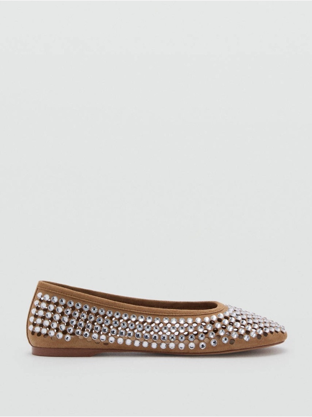 Mango MNG Rhinestone Die-Cut Ballet Flats Beige Sparkle Crystal Flats US 6 NWT